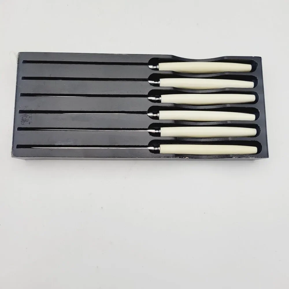 Vtg Set 6 Neiman Marcus SHEFFIELD Stainless Steak KNIVES Ivorine Handles England